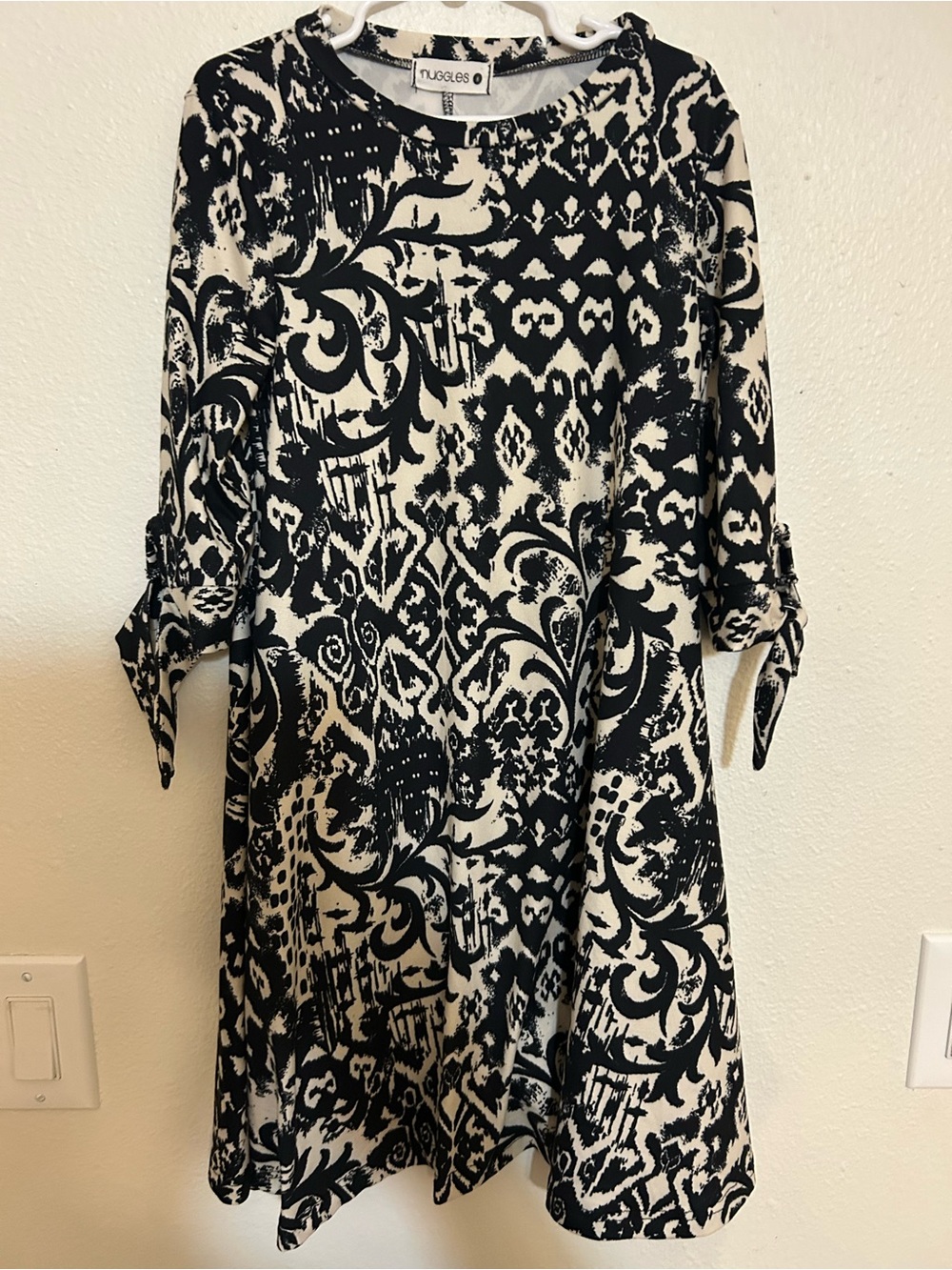 Nuggets Black & White Patterned Casual Kids Dress
